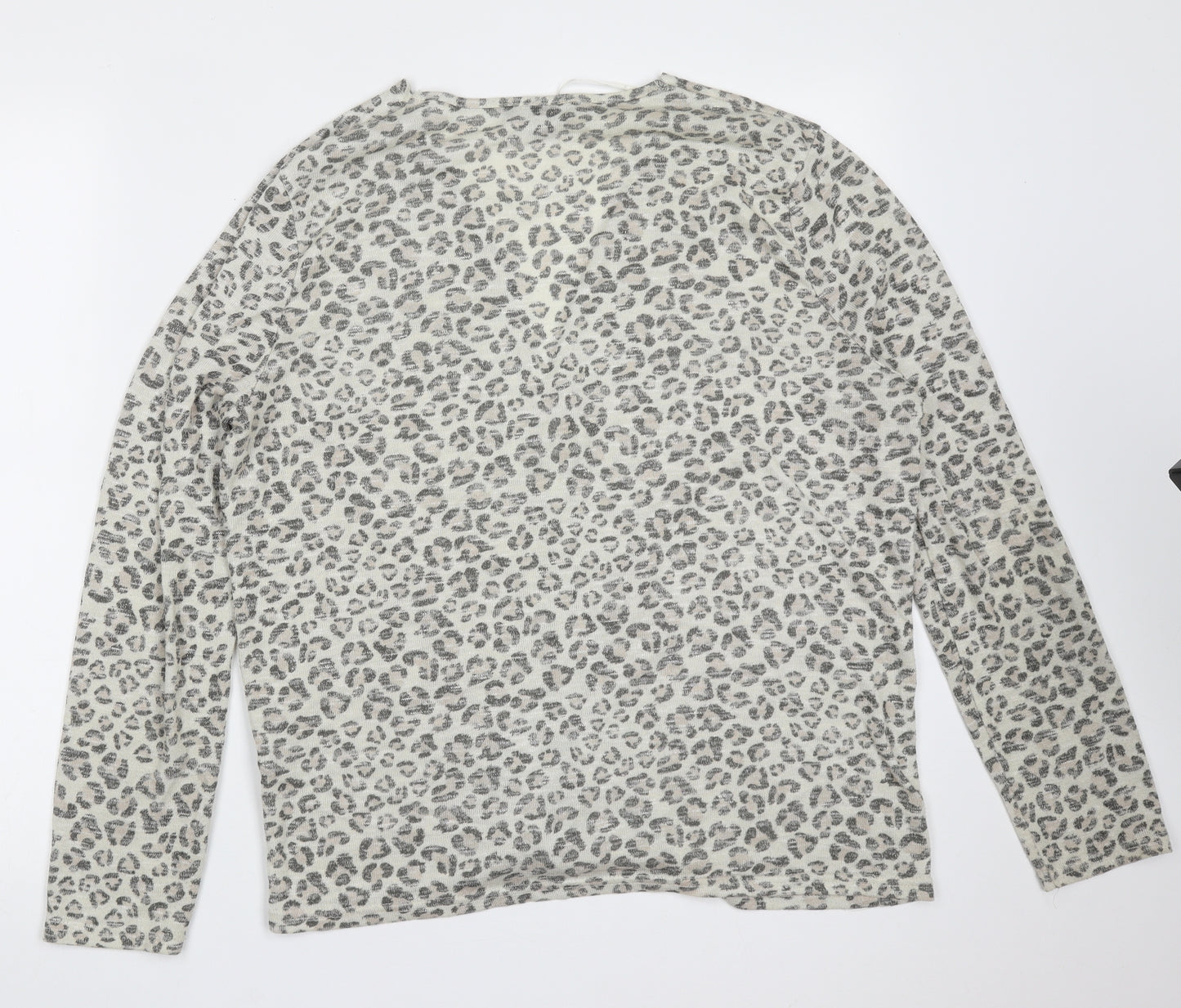 Primark Womens Beige V-Neck Animal Print Polyester Cardigan Jumper Size L