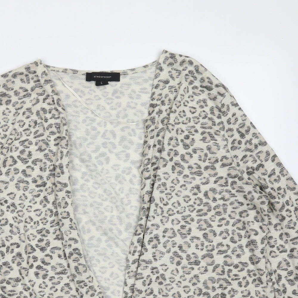 Primark Womens Beige V-Neck Animal Print Polyester Cardigan Jumper Size L