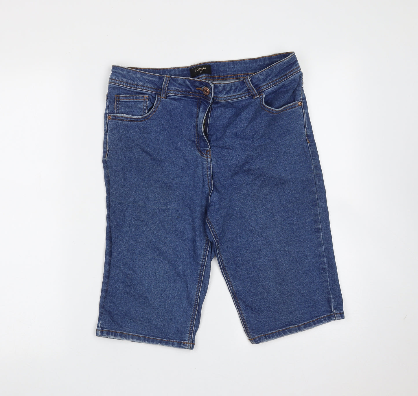 Matalan Womens Blue  Cotton Bermuda Shorts Size 14 L12 in Regular Zip