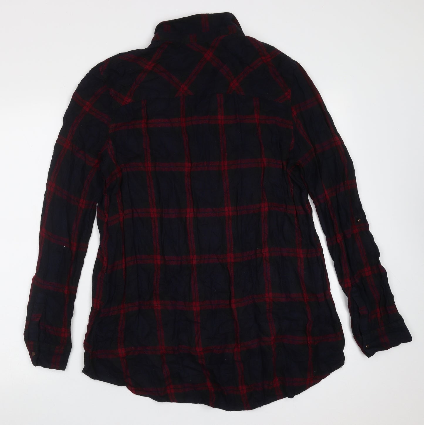 New Look Womens Blue Plaid Viscose Basic Button-Up Size 14 Collared