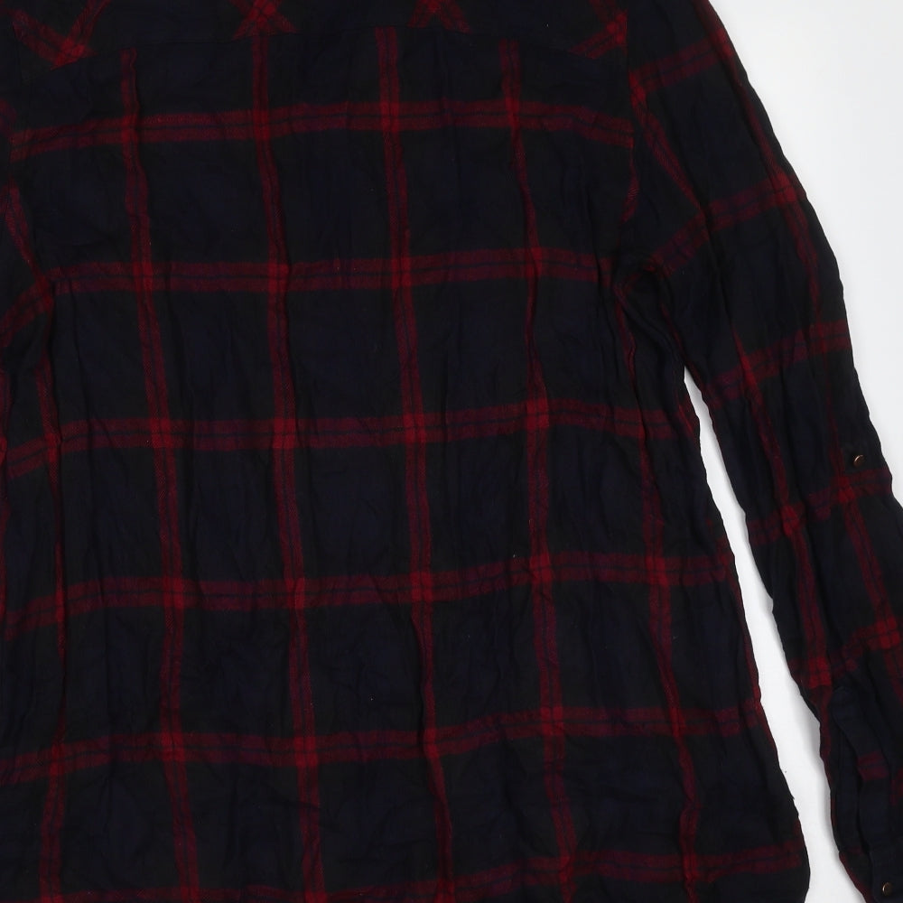 New Look Womens Blue Plaid Viscose Basic Button-Up Size 14 Collared