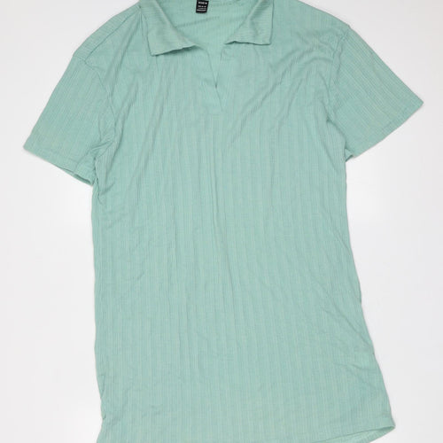 SheIn Womens Green Striped Polyester T-Shirt Dress  Size L  Collared