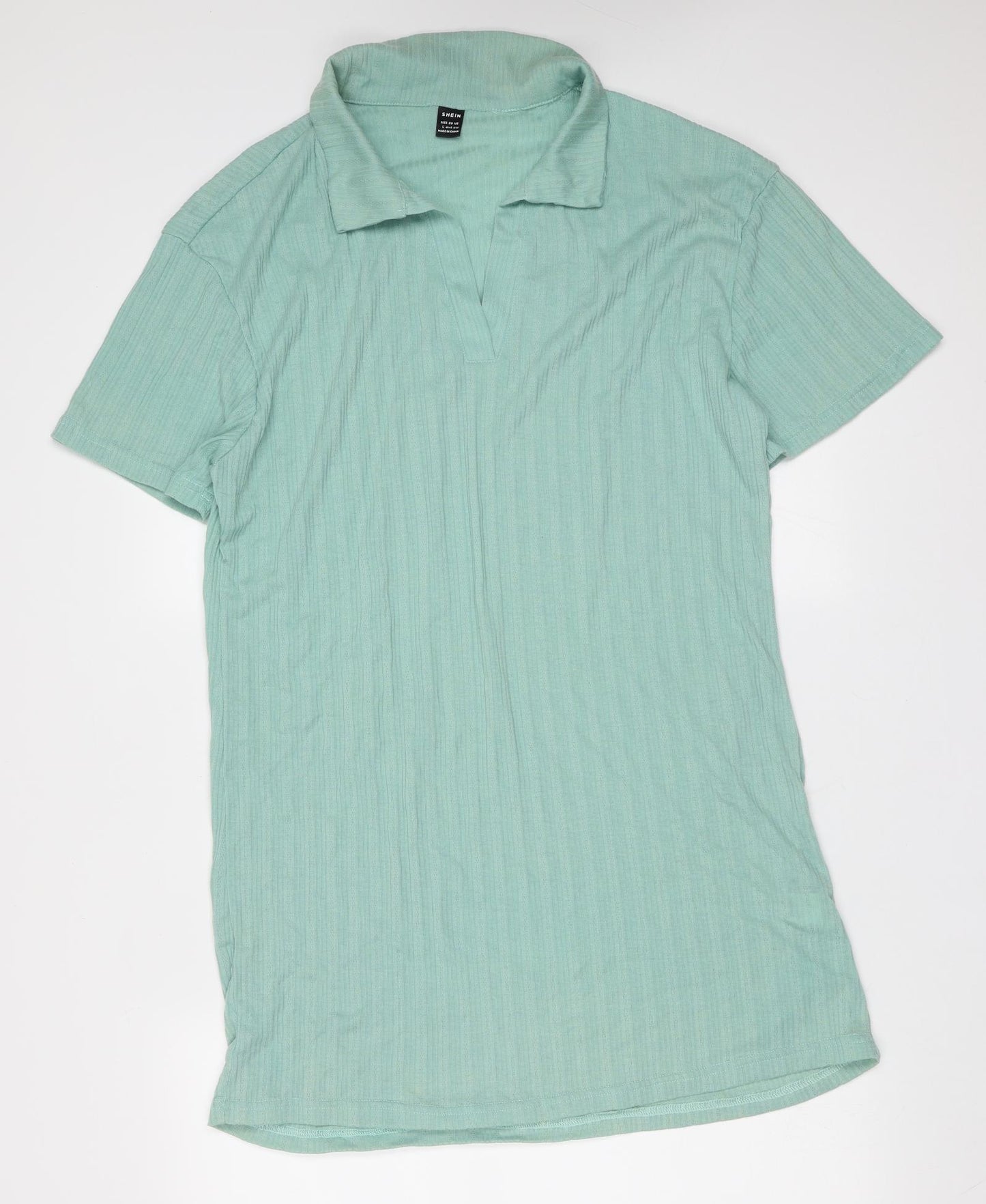 SheIn Womens Green Striped Polyester T-Shirt Dress  Size L  Collared