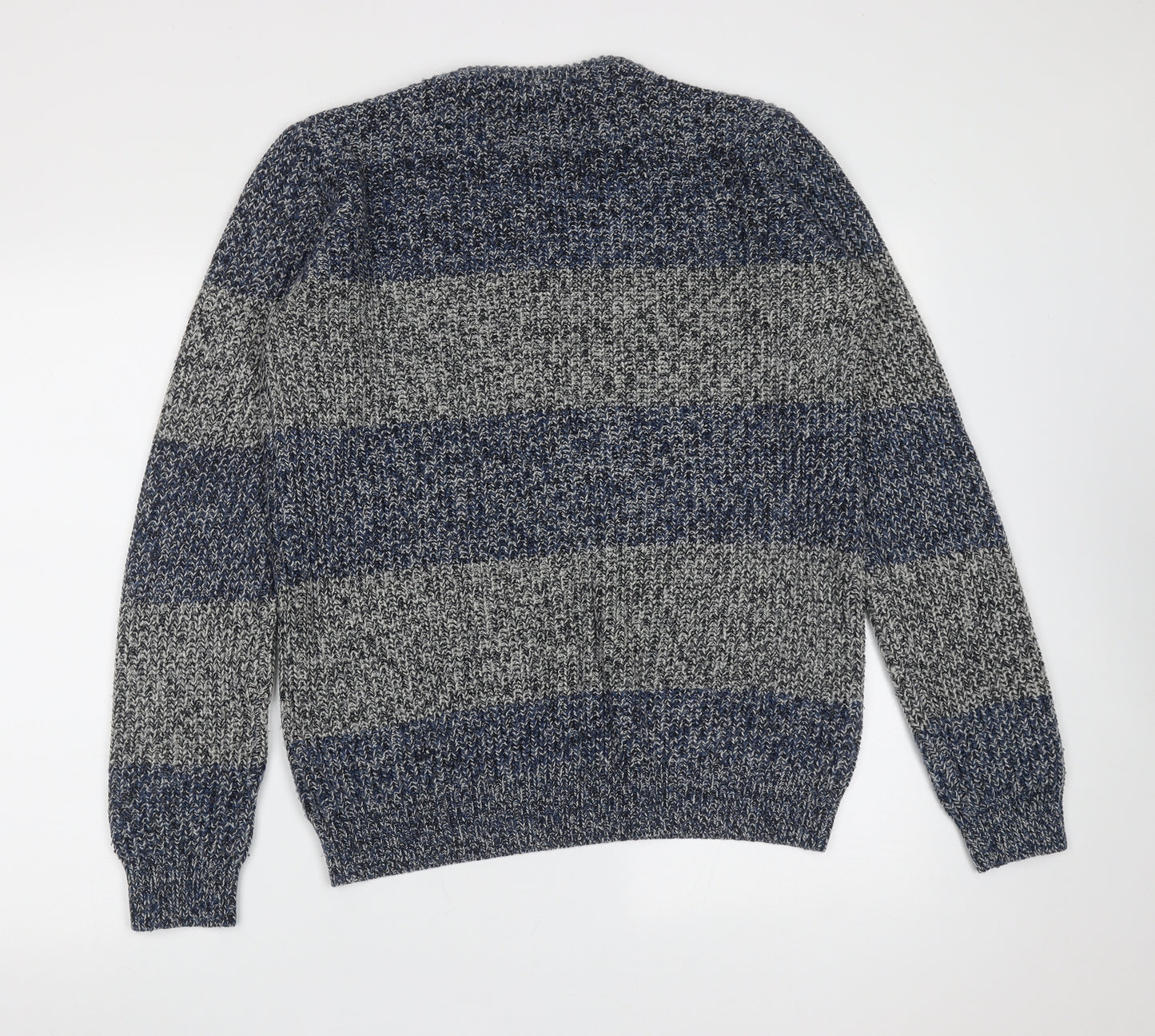 Cedar Wood State Mens Blue Round Neck Striped Acrylic Pullover Jumper Size M