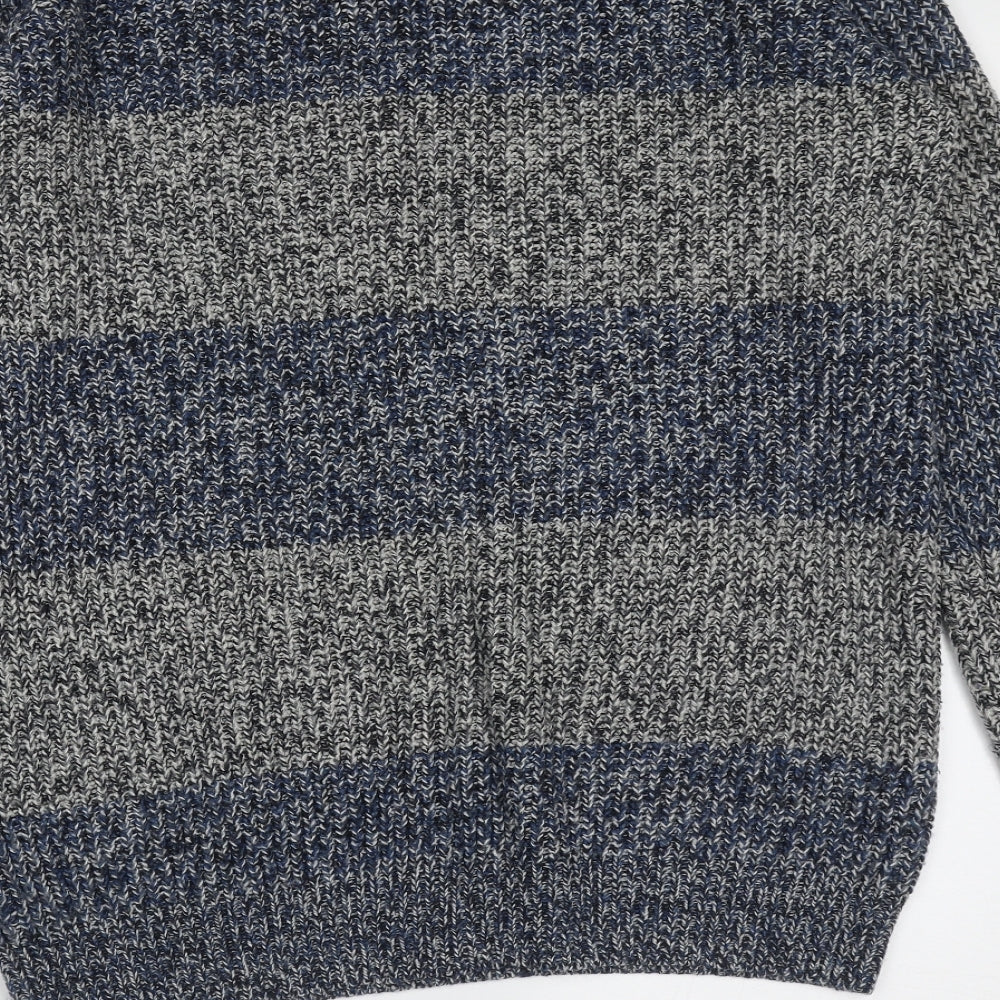 Cedar Wood State Mens Blue Round Neck Striped Acrylic Pullover Jumper Size M