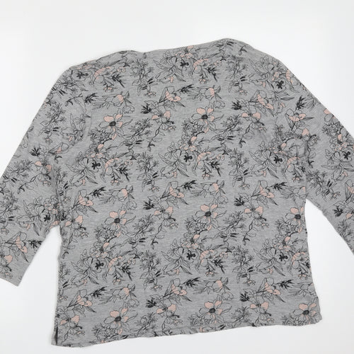 arista Womens Grey Floral Cotton Basic T-Shirt Size 14 Round Neck