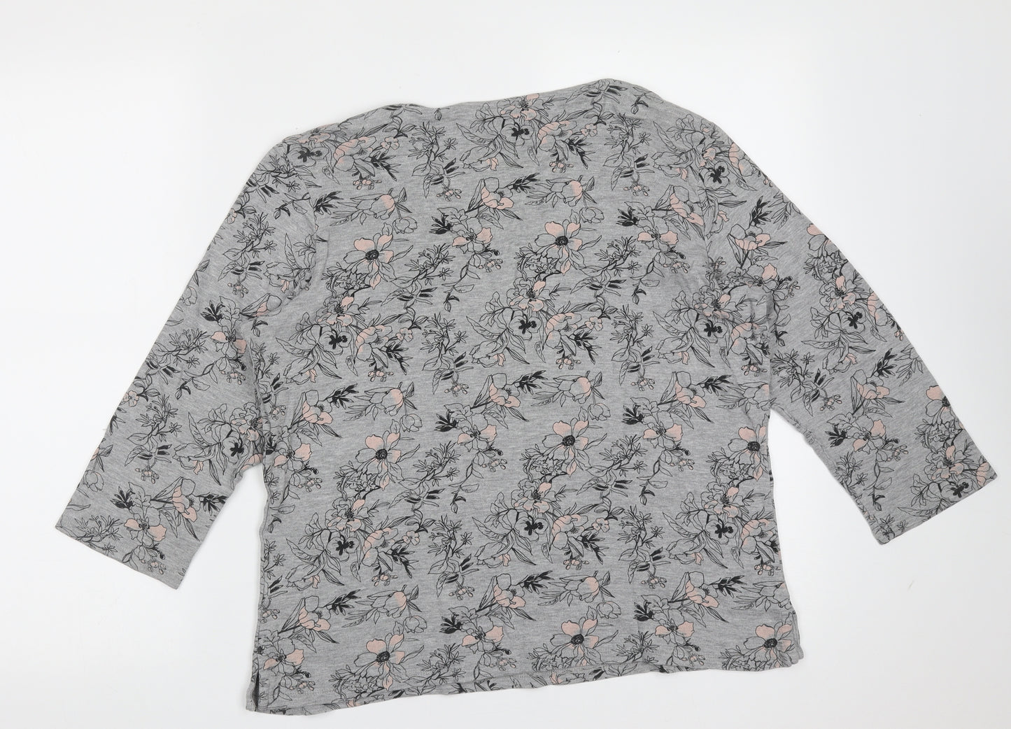 arista Womens Grey Floral Cotton Basic T-Shirt Size 14 Round Neck