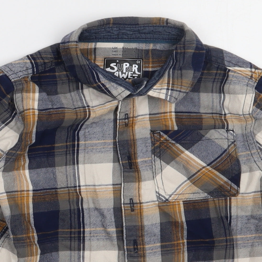 F&F Boys Blue Check Cotton Basic Button-Up Size 5-6 Years Collared Button