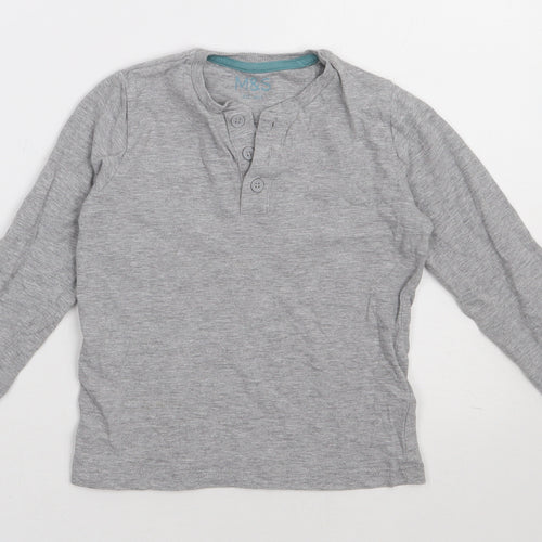 Marks and Spencer Boys Grey  Cotton Basic Casual Size 5-6 Years Crew Neck Button