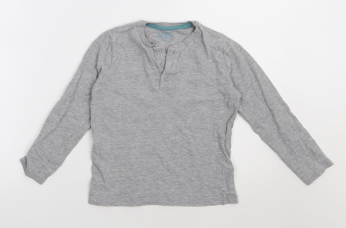 Marks and Spencer Boys Grey  Cotton Basic Casual Size 5-6 Years Crew Neck Button