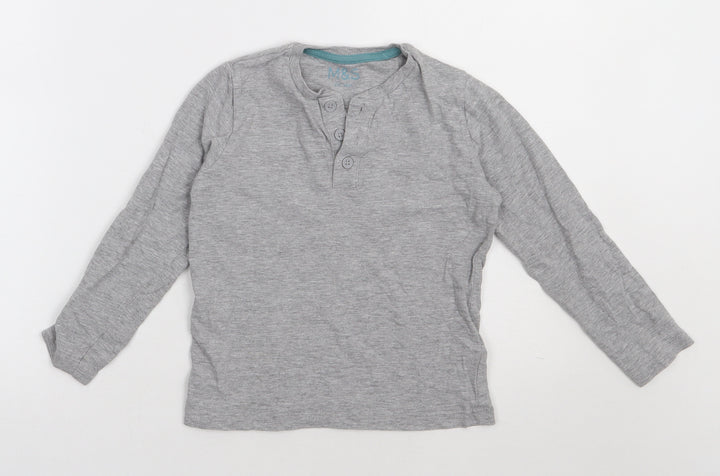 Marks and Spencer Boys Grey  Cotton Basic Casual Size 5-6 Years Crew Neck Button