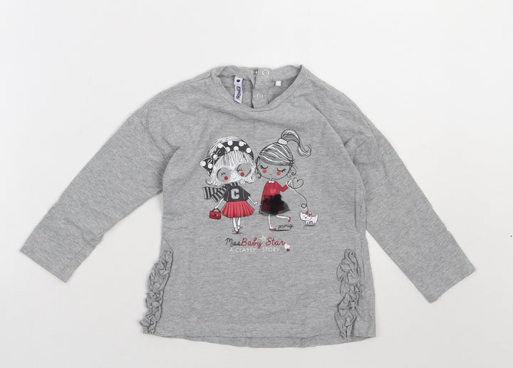 primgle Girls Grey  Cotton Basic Casual Size 2-3 Years Crew Neck Buckle - my baby star