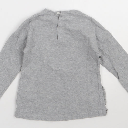 primgle Girls Grey  Cotton Basic Casual Size 2-3 Years Crew Neck Buckle - my baby star