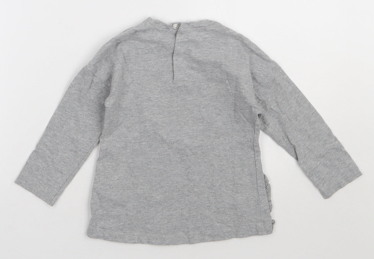 primgle Girls Grey  Cotton Basic Casual Size 2-3 Years Crew Neck Buckle - my baby star