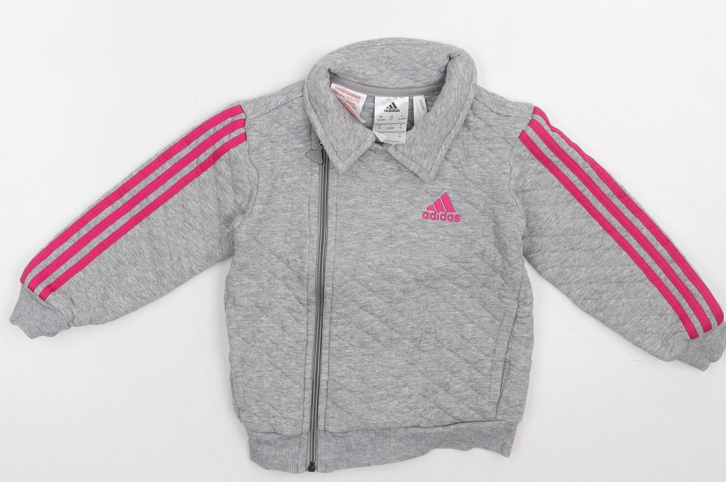 adidas Girls Grey Striped  Jacket  Size 18-24 Months   Zip