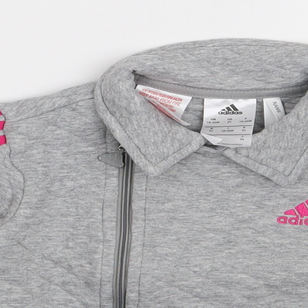 adidas Girls Grey Striped  Jacket  Size 18-24 Months   Zip