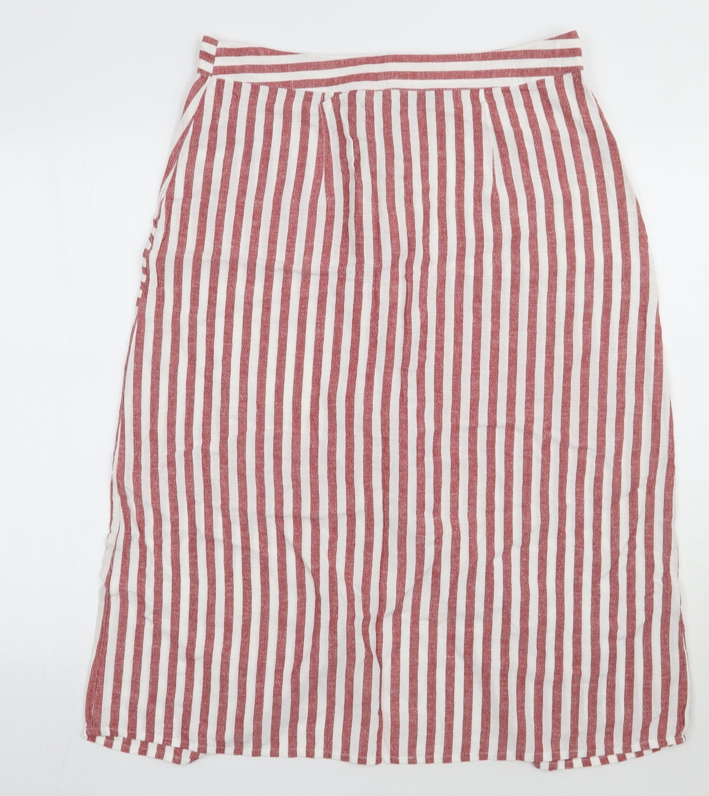 Peacocks Womens Red Striped Linen A-Line Skirt Size 14   Button