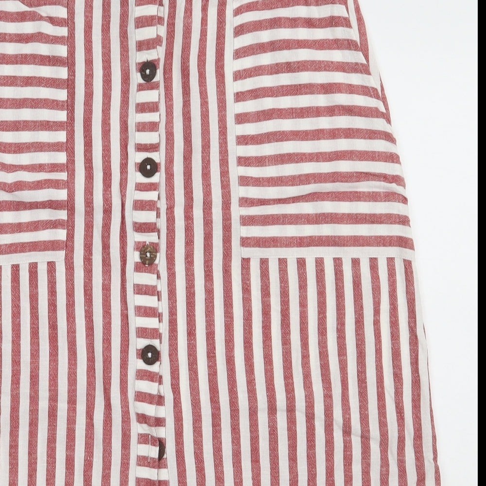 Peacocks Womens Red Striped Linen A-Line Skirt Size 14   Button
