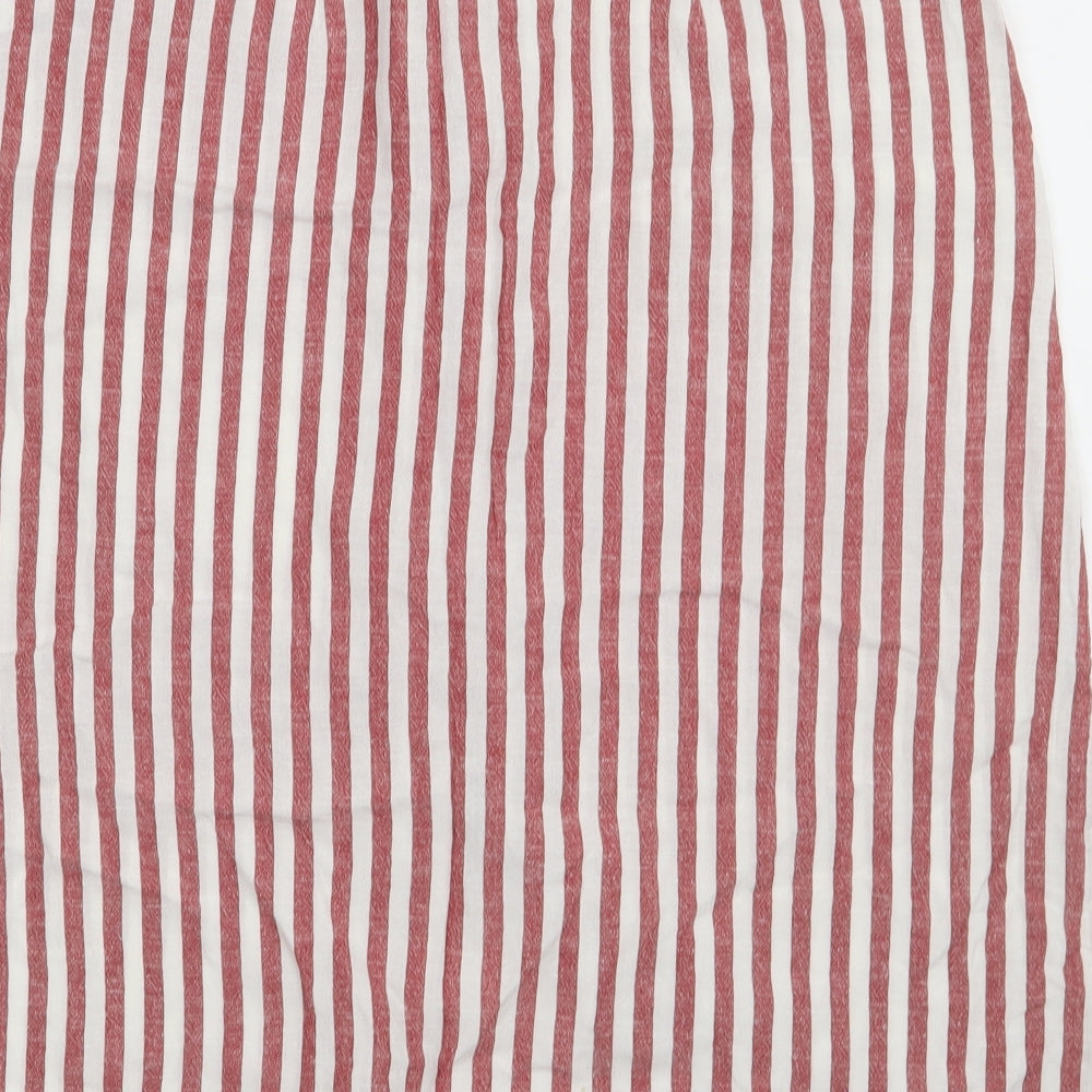 Peacocks Womens Red Striped Linen A-Line Skirt Size 14   Button