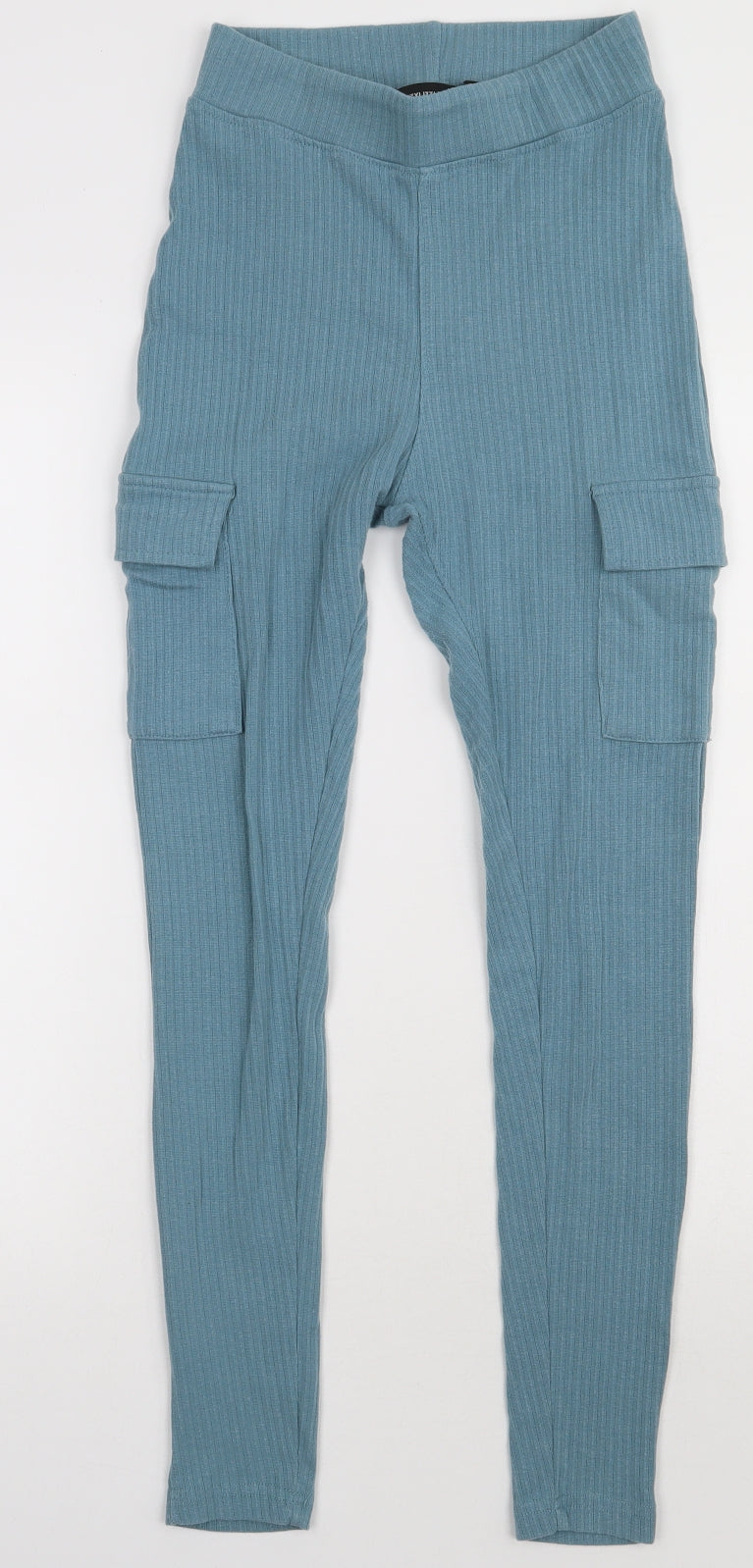 PRETTYLITTLETHING Womens Blue  Polyester Cargo Trousers Size 10 L28 in Regular