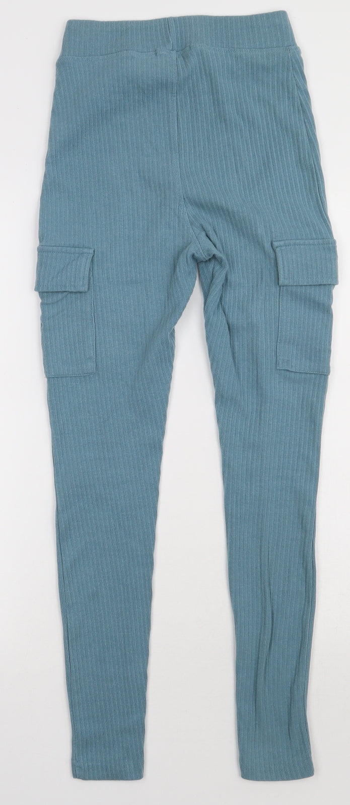 PRETTYLITTLETHING Womens Blue  Polyester Cargo Trousers Size 10 L28 in Regular