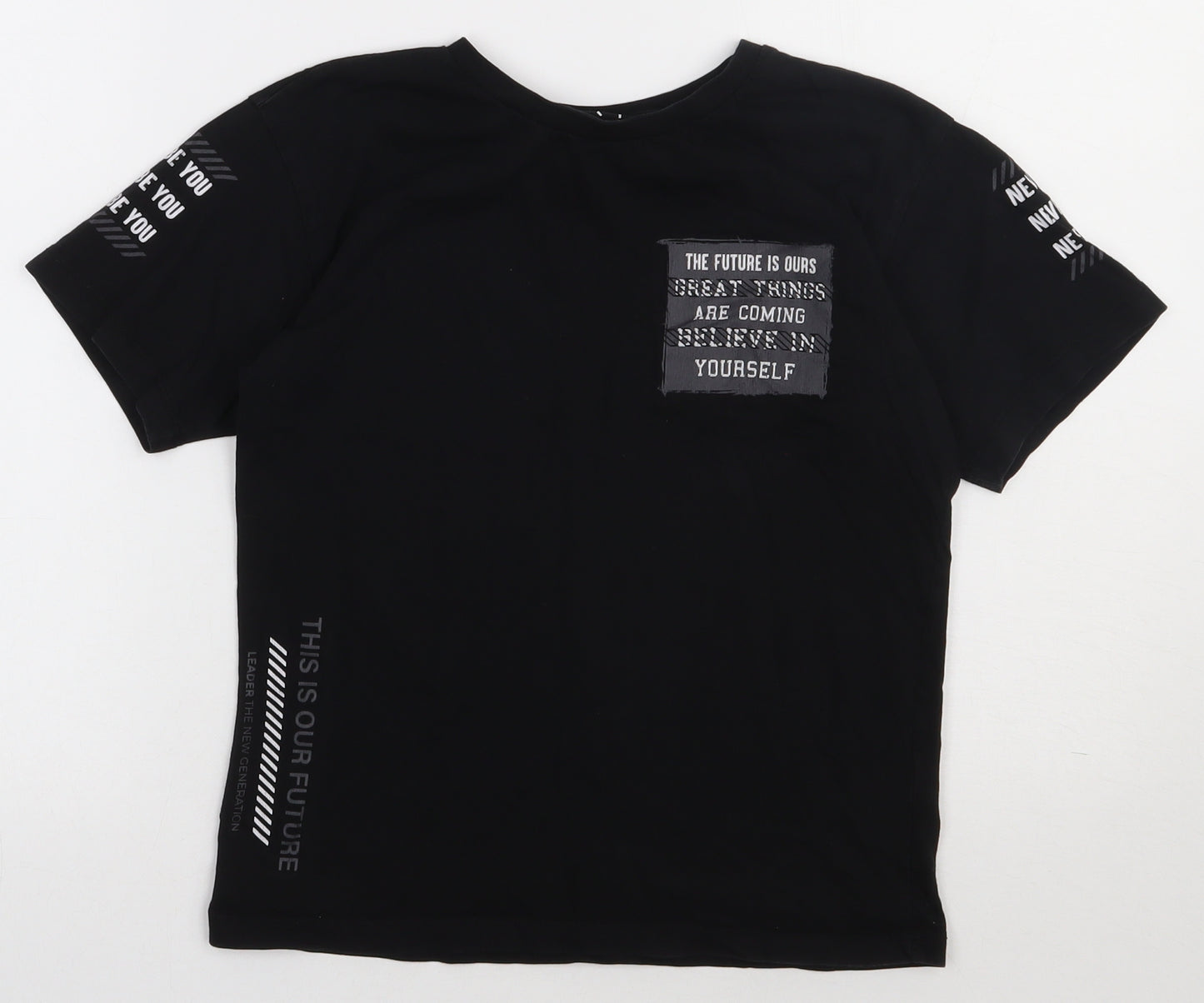 Matalan Boys Black  Cotton Basic T-Shirt Size 10 Years Crew Neck Pullover - this is our future