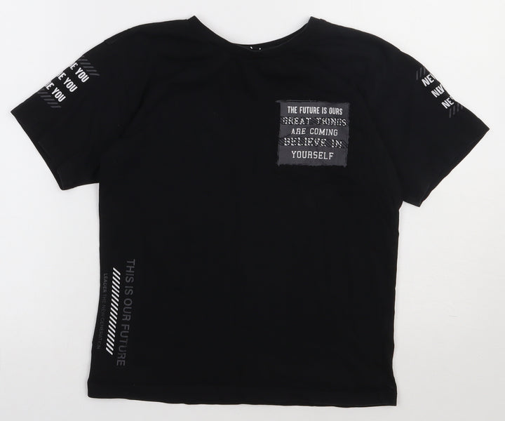 Matalan Boys Black  Cotton Basic T-Shirt Size 10 Years Crew Neck Pullover - this is our future