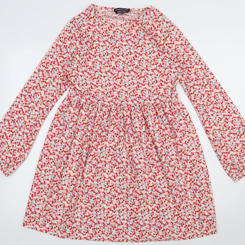 Wednesday Girl Womens Red Floral Polyester A-Line  Size 2XS  Crew Neck Pullover