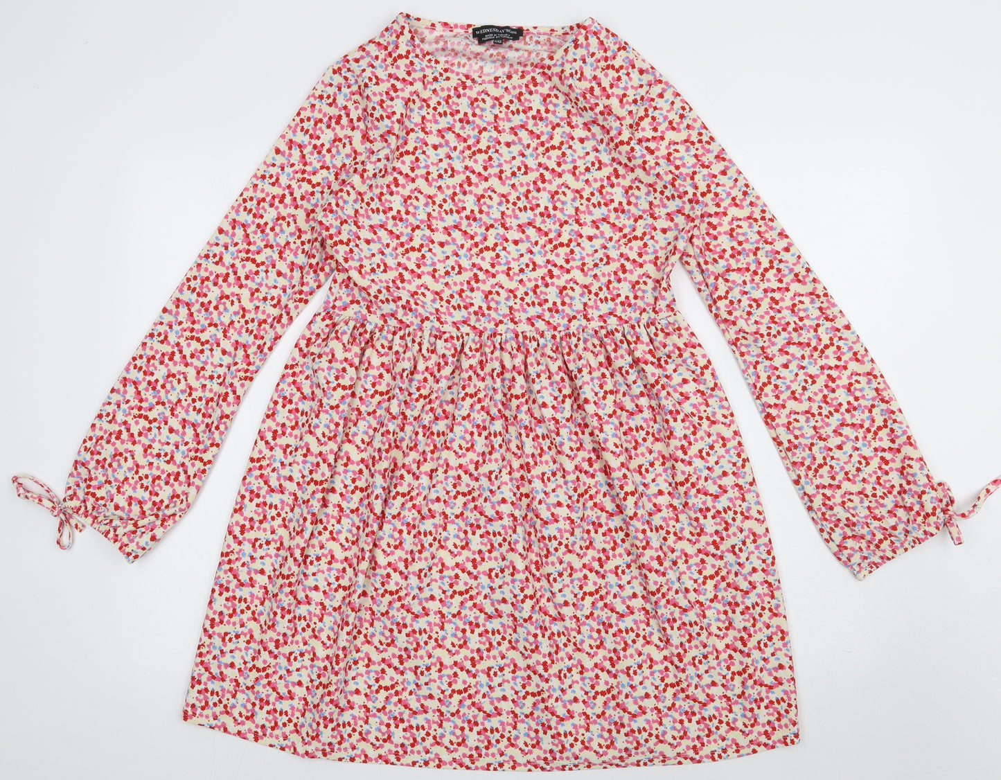 Wednesday Girl Womens Red Floral Polyester A-Line  Size 2XS  Crew Neck Pullover