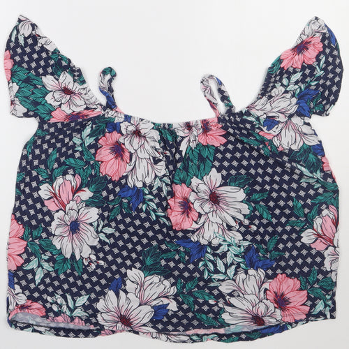 Dorothy Perkins Womens Blue Floral Viscose Basic T-Shirt Size 12 Scoop Neck - cold Shoulder
