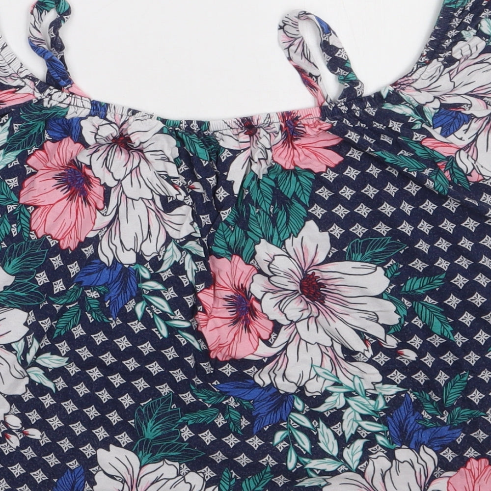 Dorothy Perkins Womens Blue Floral Viscose Basic T-Shirt Size 12 Scoop Neck - cold Shoulder