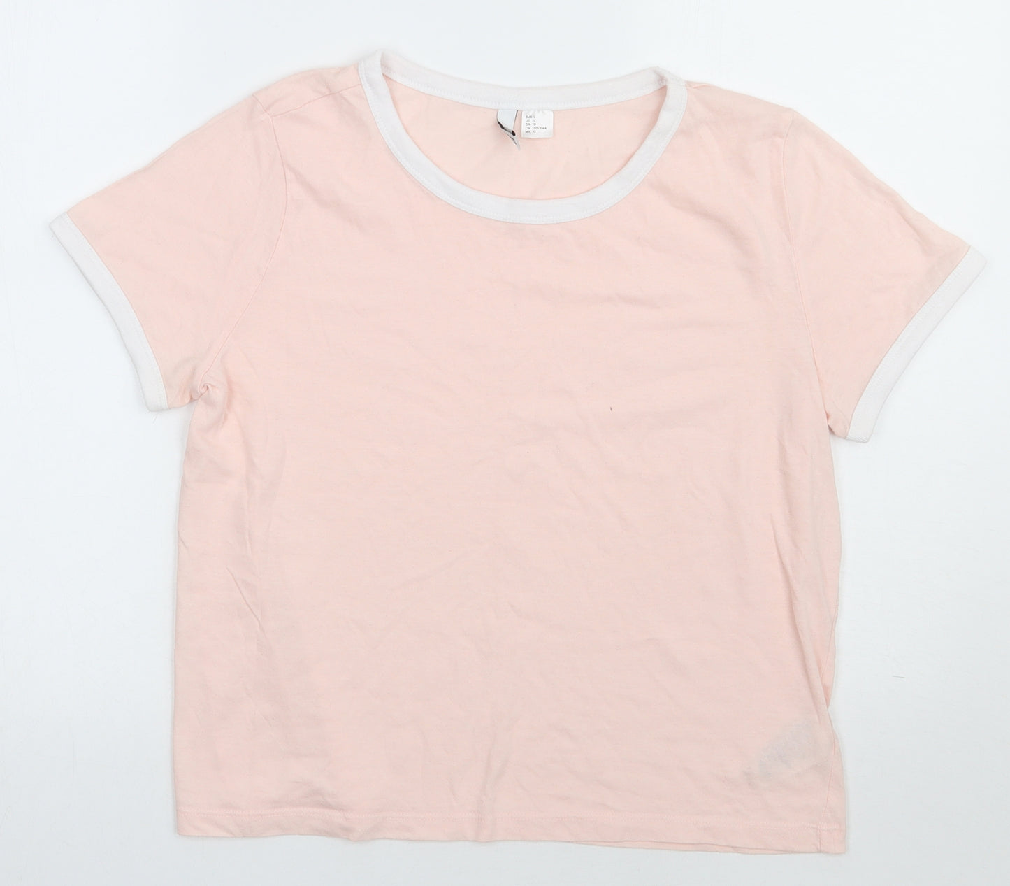 H&M Womens Pink  Cotton Basic T-Shirt Size L Crew Neck