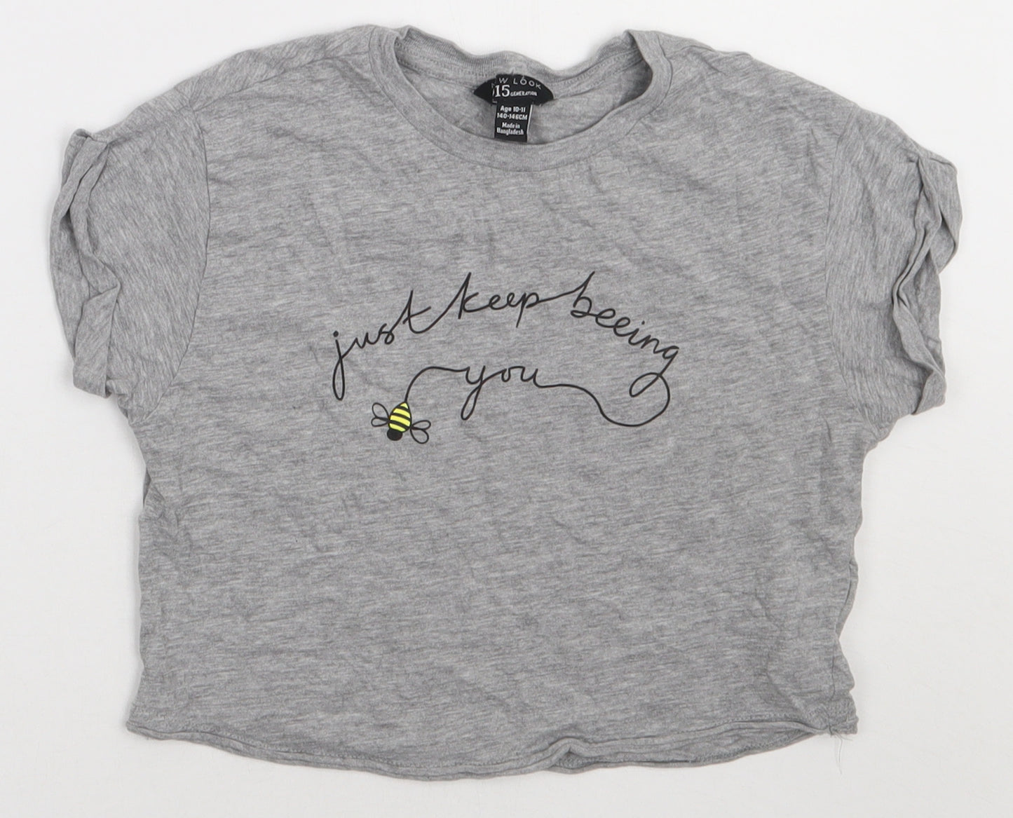 New Look Girls Grey  Cotton Cropped T-Shirt Size 10 Years Crew Neck Pullover - just keep beeing
