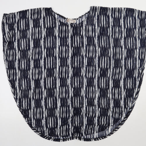 Preworn Womens Blue Crew Neck Geometric Polyester Cape Jumper Size M