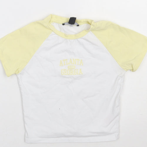 Primark Womens Yellow  Cotton Cropped T-Shirt Size 4 Crew Neck - Atlanta 1994