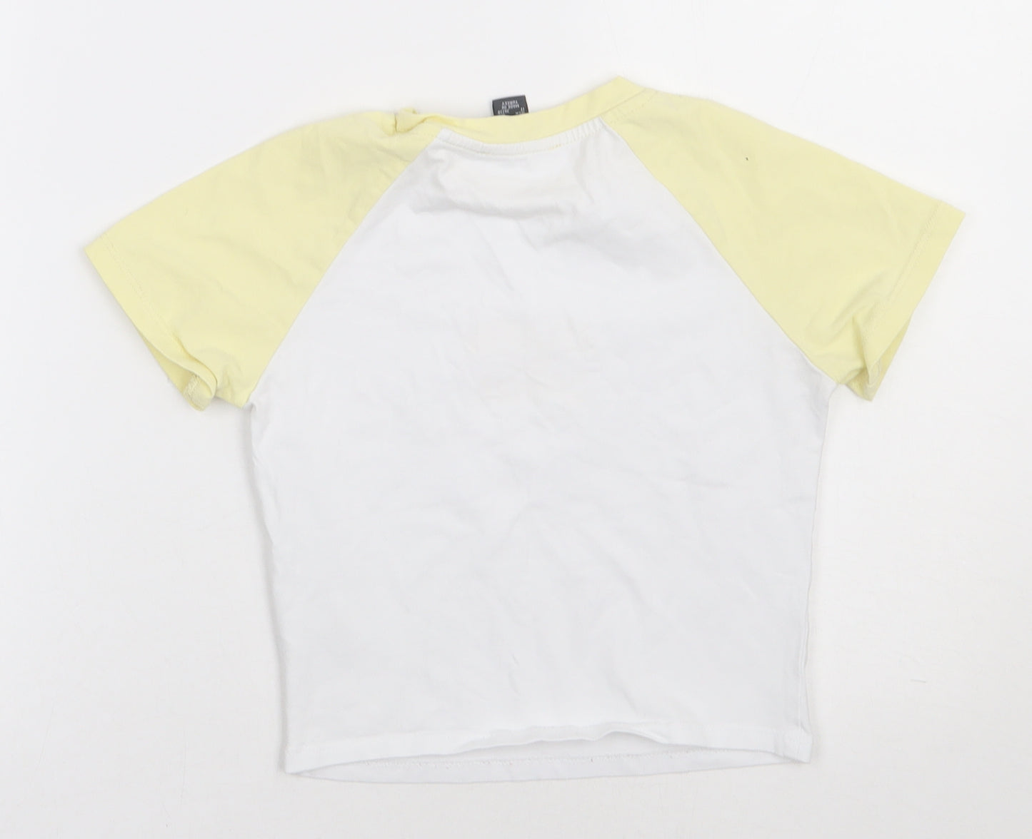Primark Womens Yellow  Cotton Cropped T-Shirt Size 4 Crew Neck - Atlanta 1994