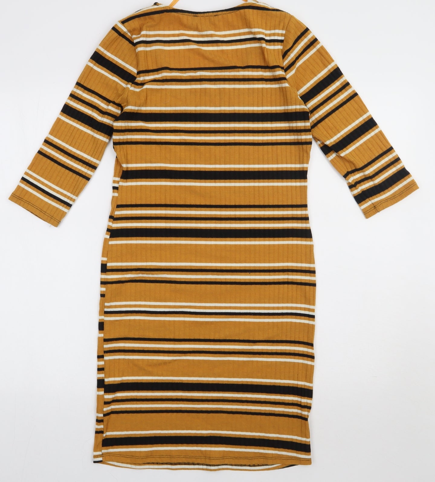 Primark Womens Yellow Striped Polyester Bodycon  Size 12  Square Neck Pullover
