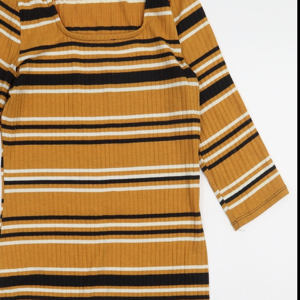 Primark Womens Yellow Striped Polyester Bodycon  Size 12  Square Neck Pullover