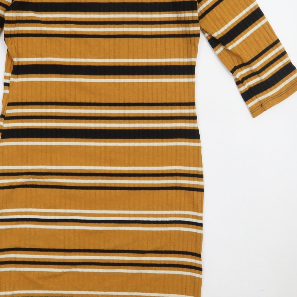 Primark Womens Yellow Striped Polyester Bodycon  Size 12  Square Neck Pullover