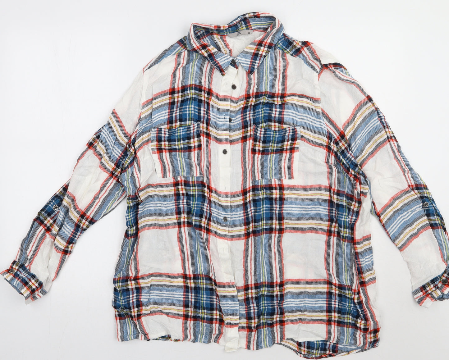 sainsburys Womens White Check Viscose Basic Button-Up Size 22 Collared