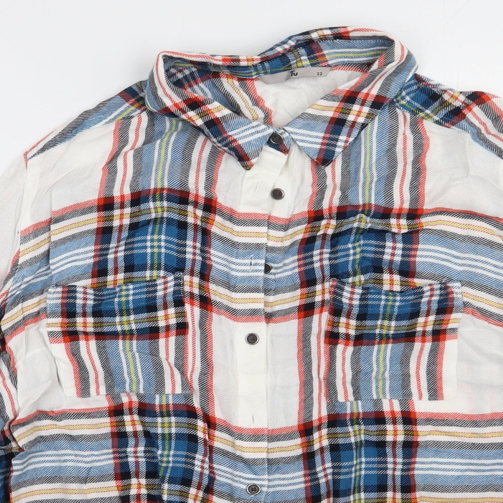 sainsburys Womens White Check Viscose Basic Button-Up Size 22 Collared