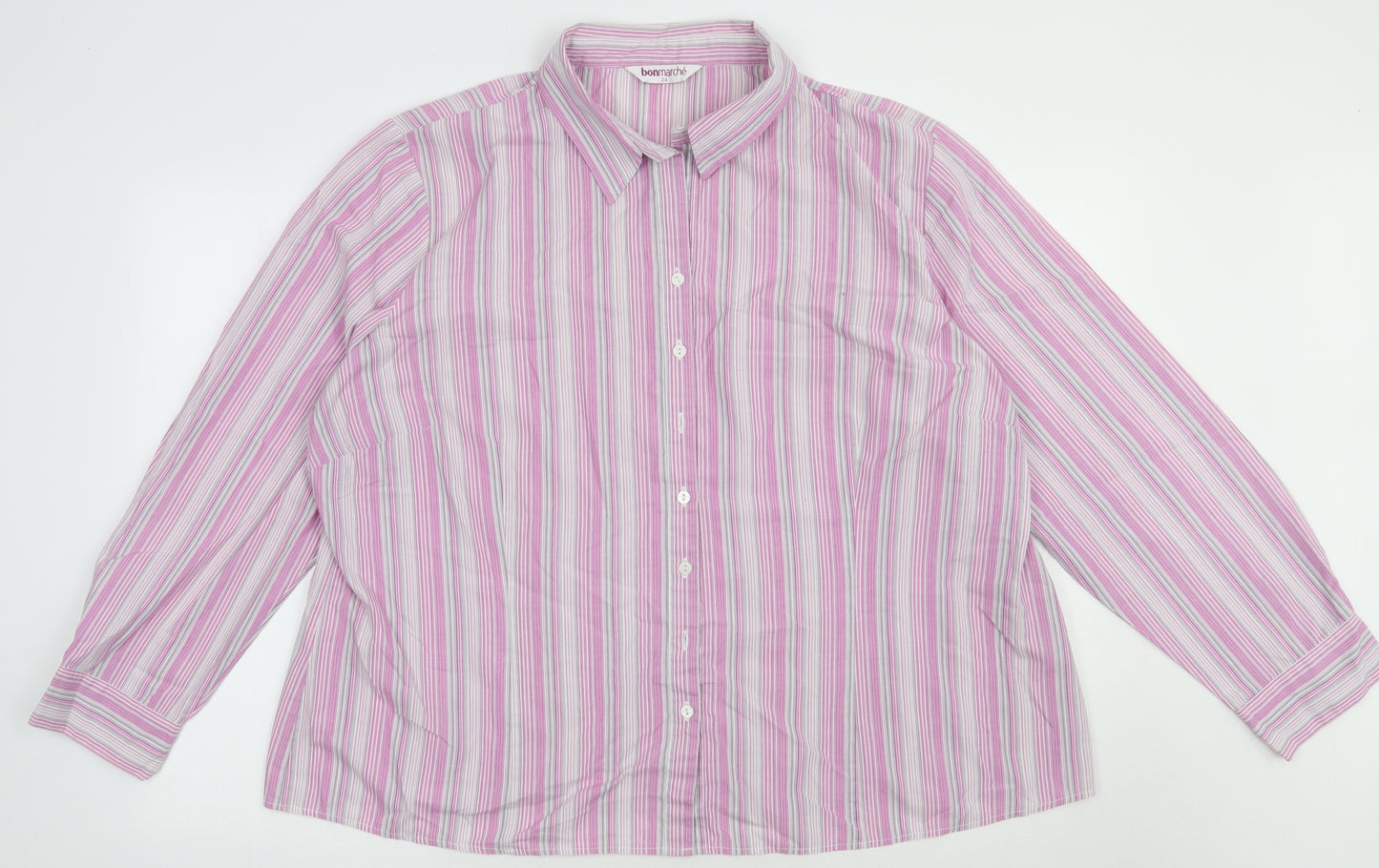 bonmarch Womens Purple Striped Cotton Basic Button-Up Size 24 Collared