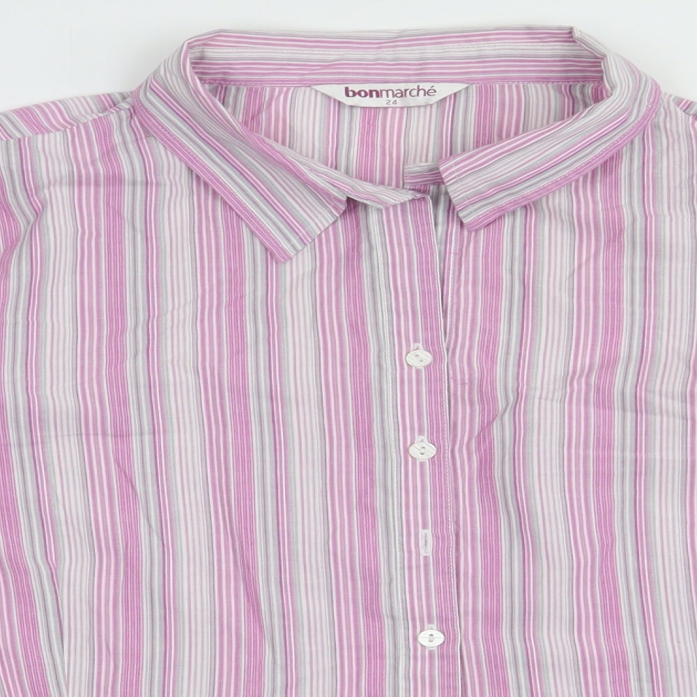 bonmarch Womens Purple Striped Cotton Basic Button-Up Size 24 Collared