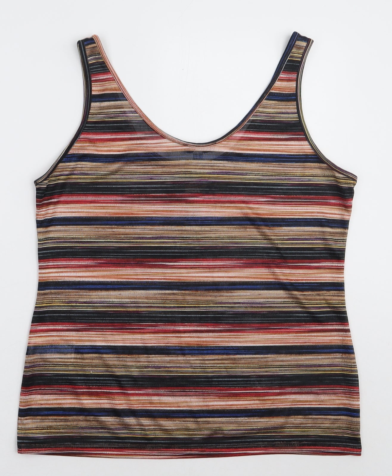 Warehouse Womens Multicoloured Striped Polyester Basic Tank Size 14 Scoop Neck