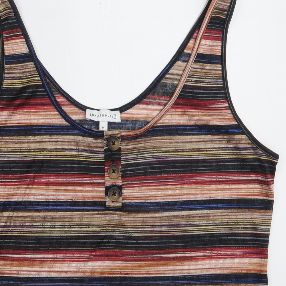 Warehouse Womens Multicoloured Striped Polyester Basic Tank Size 14 Scoop Neck