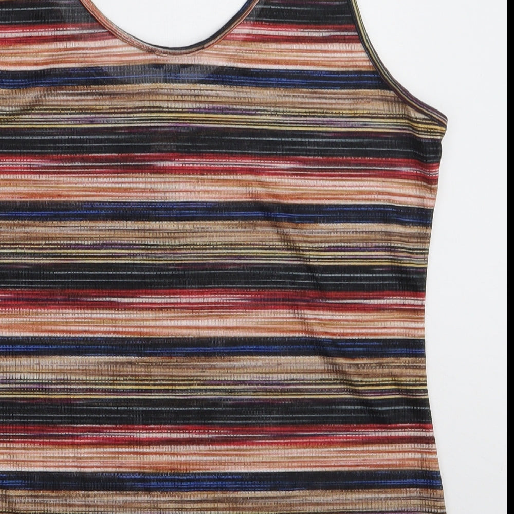Warehouse Womens Multicoloured Striped Polyester Basic Tank Size 14 Scoop Neck