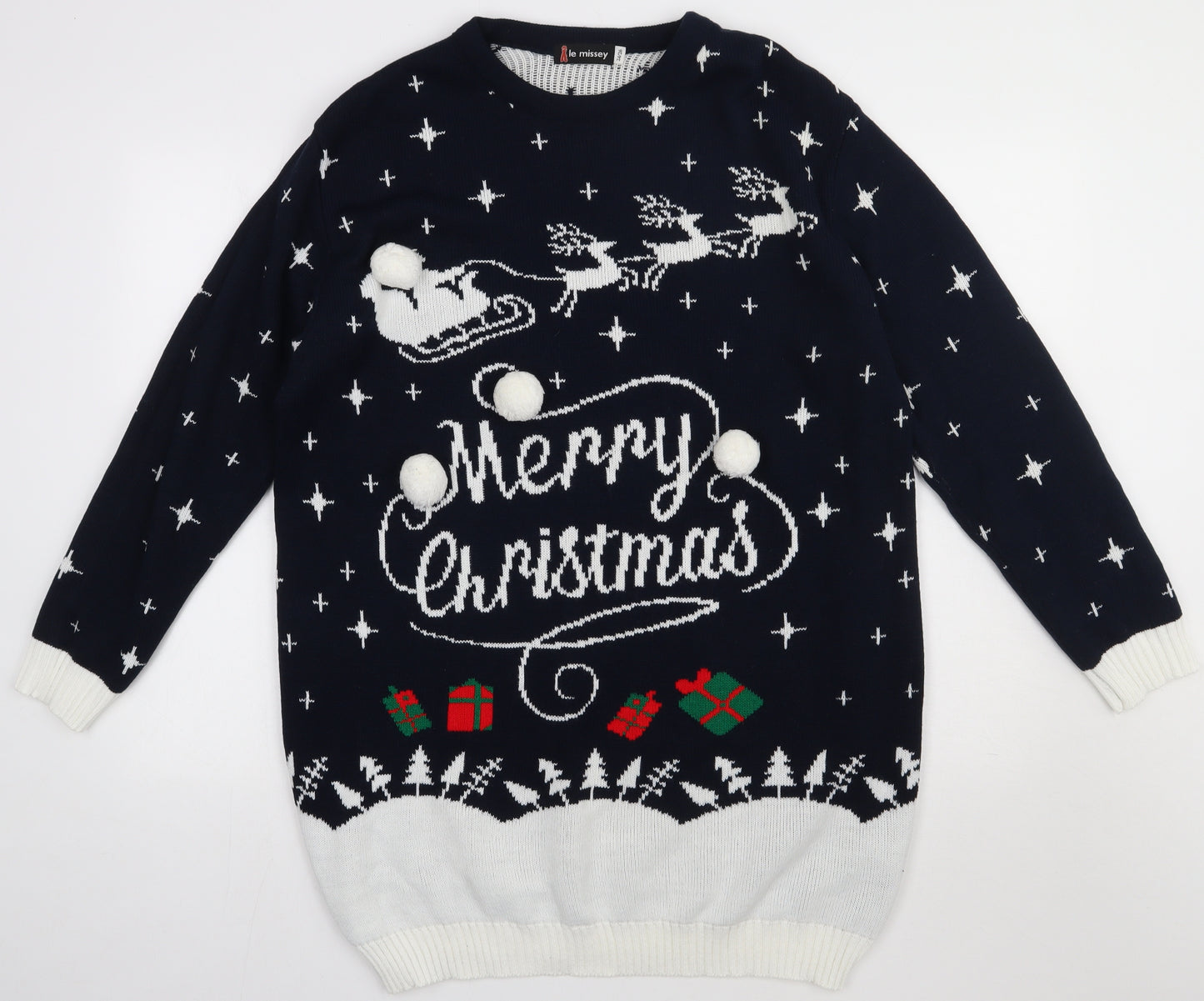 le missey Womens Blue Geometric Acrylic Pullover Sweatshirt Size 24  Pullover - Christmas Jumper