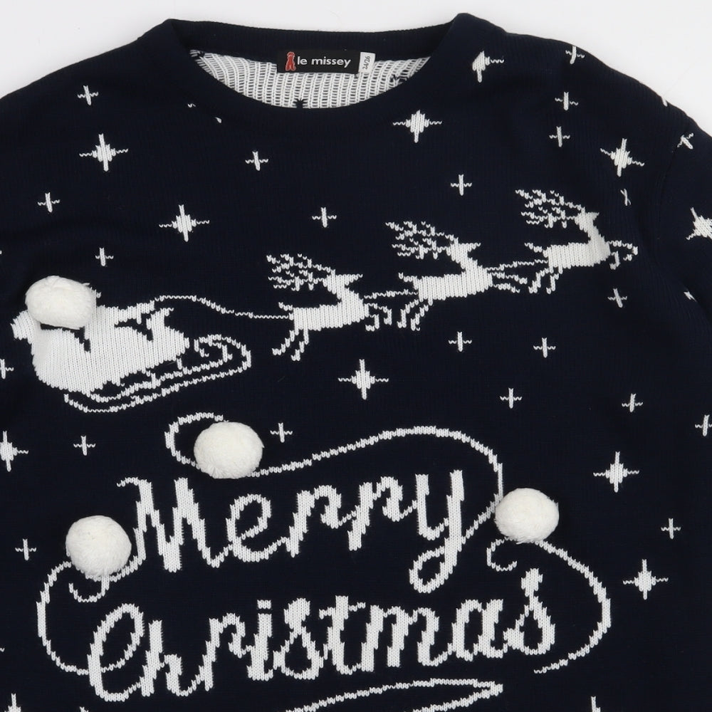 le missey Womens Blue Geometric Acrylic Pullover Sweatshirt Size 24  Pullover - Christmas Jumper