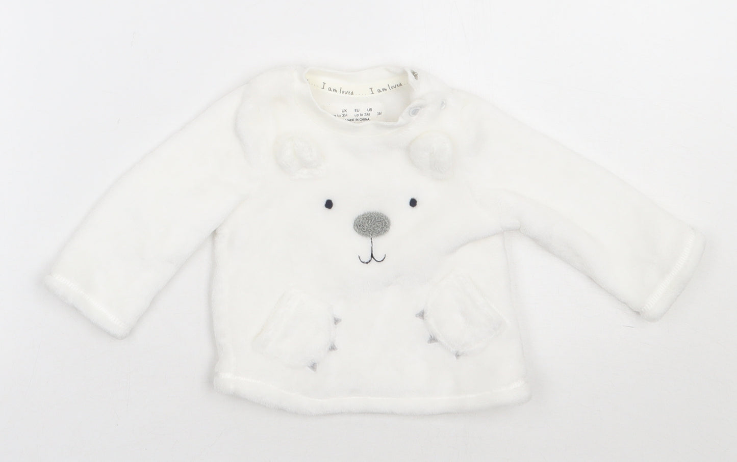 F&F  White  Polyester Basic Casual Size 0-3 Months Crew Neck Buckle - Rabbit print