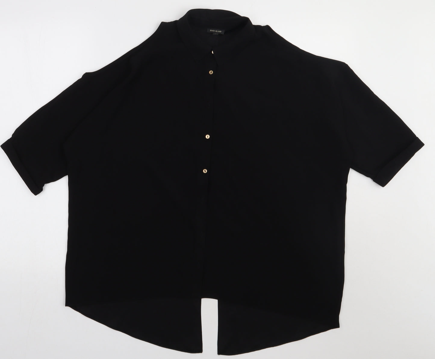 River Island Womens Black  Polyester Basic Button-Up Size 10 Collared - cold Shoulder